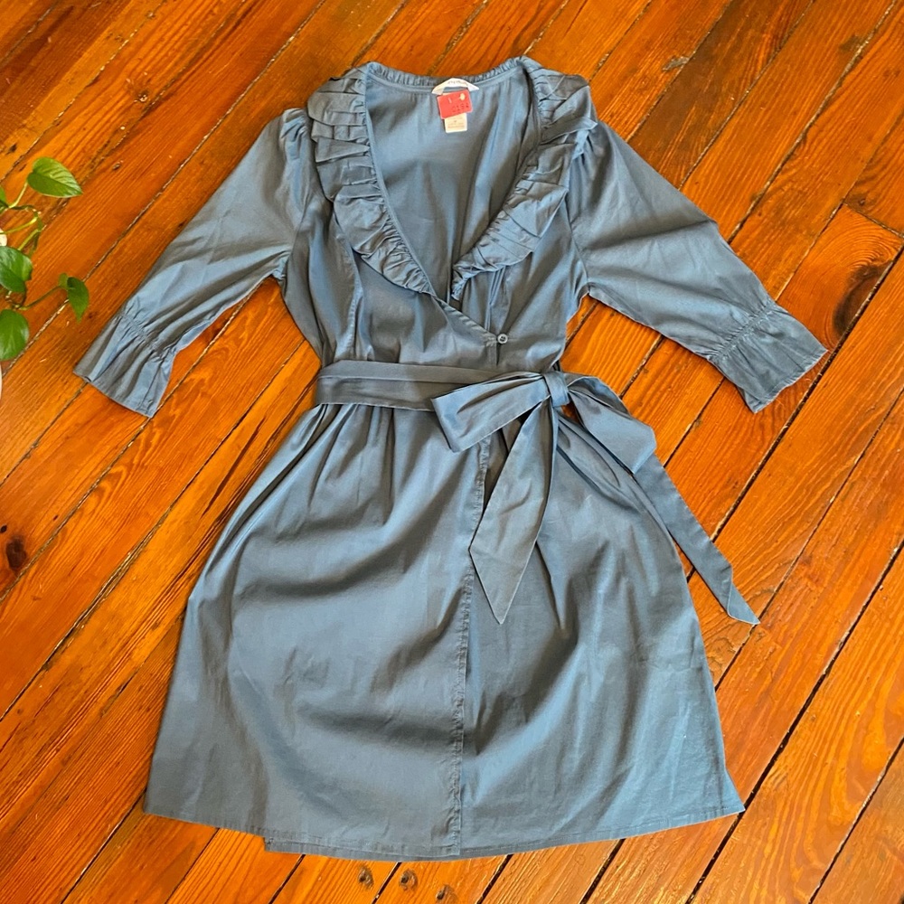Esley Retro Collared Wrap Dress with Pockets Size Medium